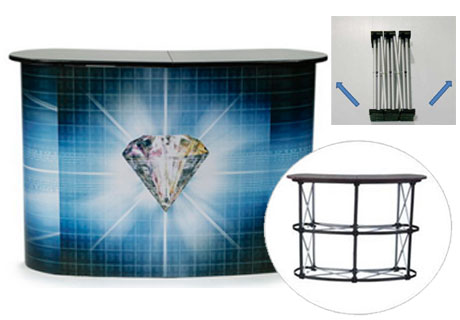 Aluminum curve shape Pop-up Promotion Table with black countertop