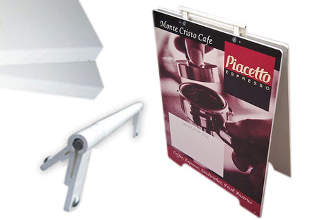 PVC A-Board with graphics on both sides and a clear Scratch & UV Protective over-laminate.